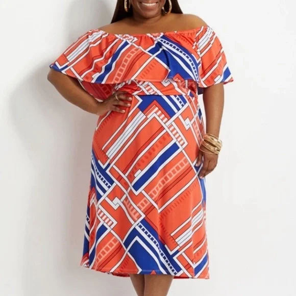 Ashley Stewart Dresses Ashley Stewart Abstract Flounce Knit Midi Dress Size Poshmark